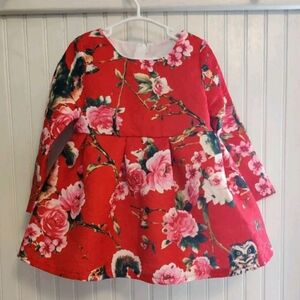 Mud Kingdom Girls Red Floral Animal Print Dress Size 4T - 110 | Flowers Owls